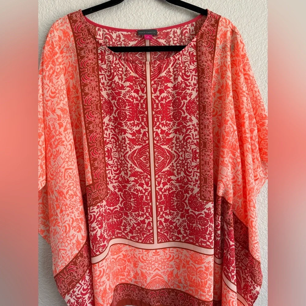 Vince Camuto small bat wing shawl bathing suit cover blouse Red Orange Top - Picture 2 of 6